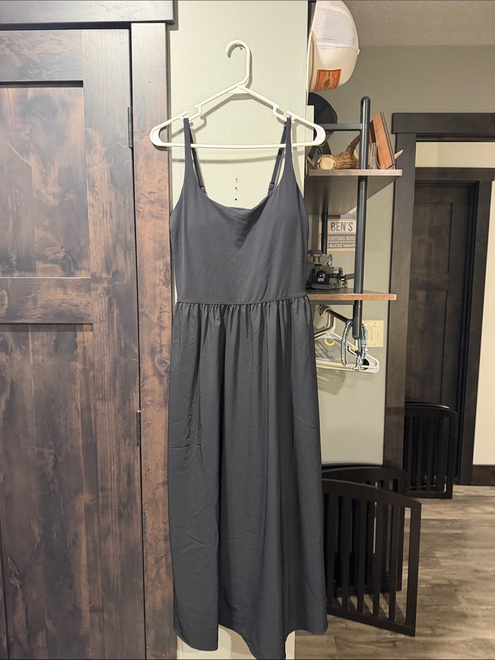 NWT CRZ YOGA Square Neck Maxi Casual Dress Black M Built-in Bra With Pockets